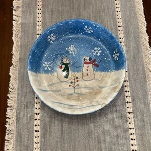 Ceramic Blue Snowman Pie Plate 10” Christmas Holiday By St Nicholas Square